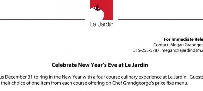Celebrate New Year’s Eve at Le Jardin